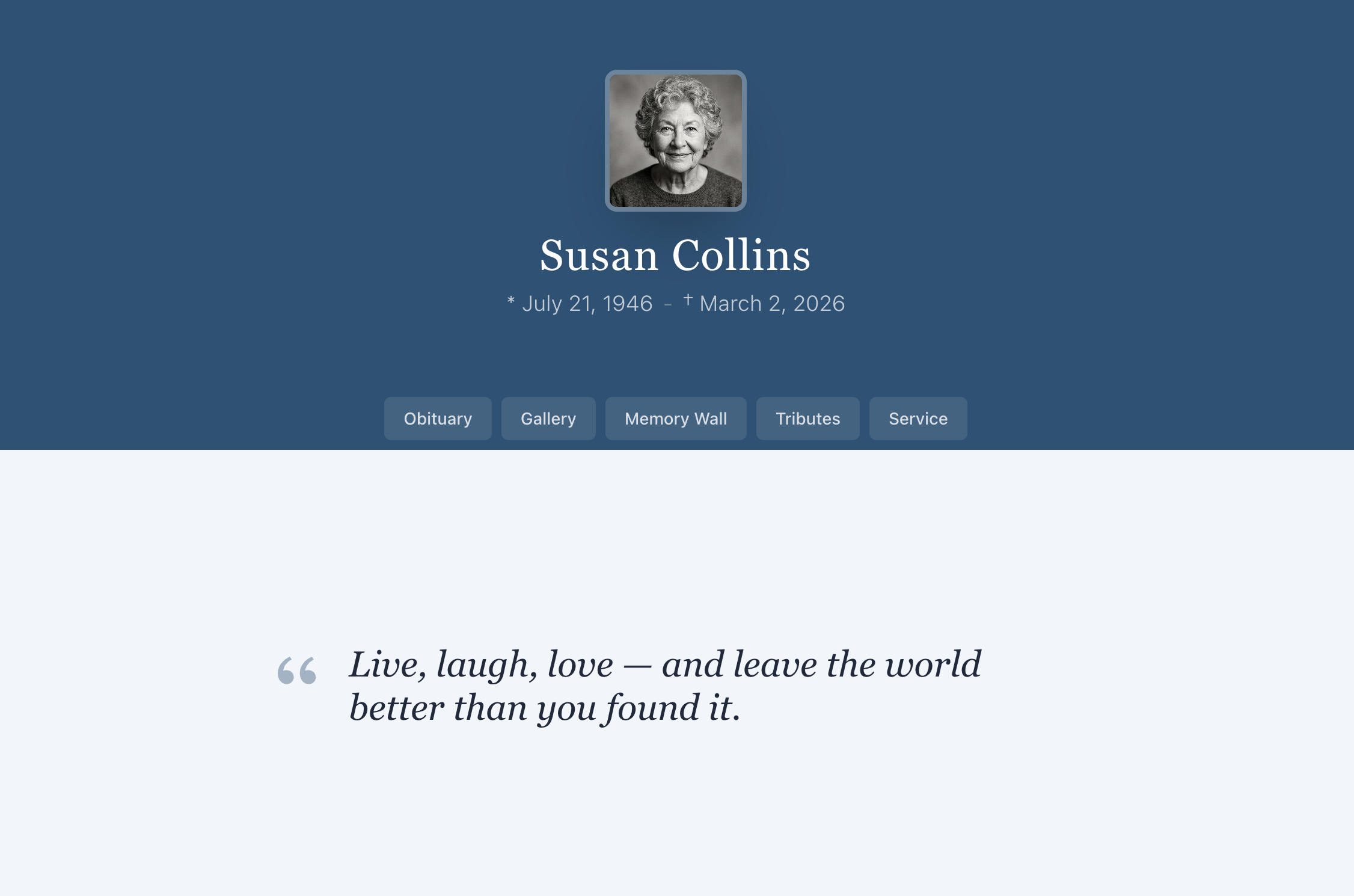 A dignified digital memorial example