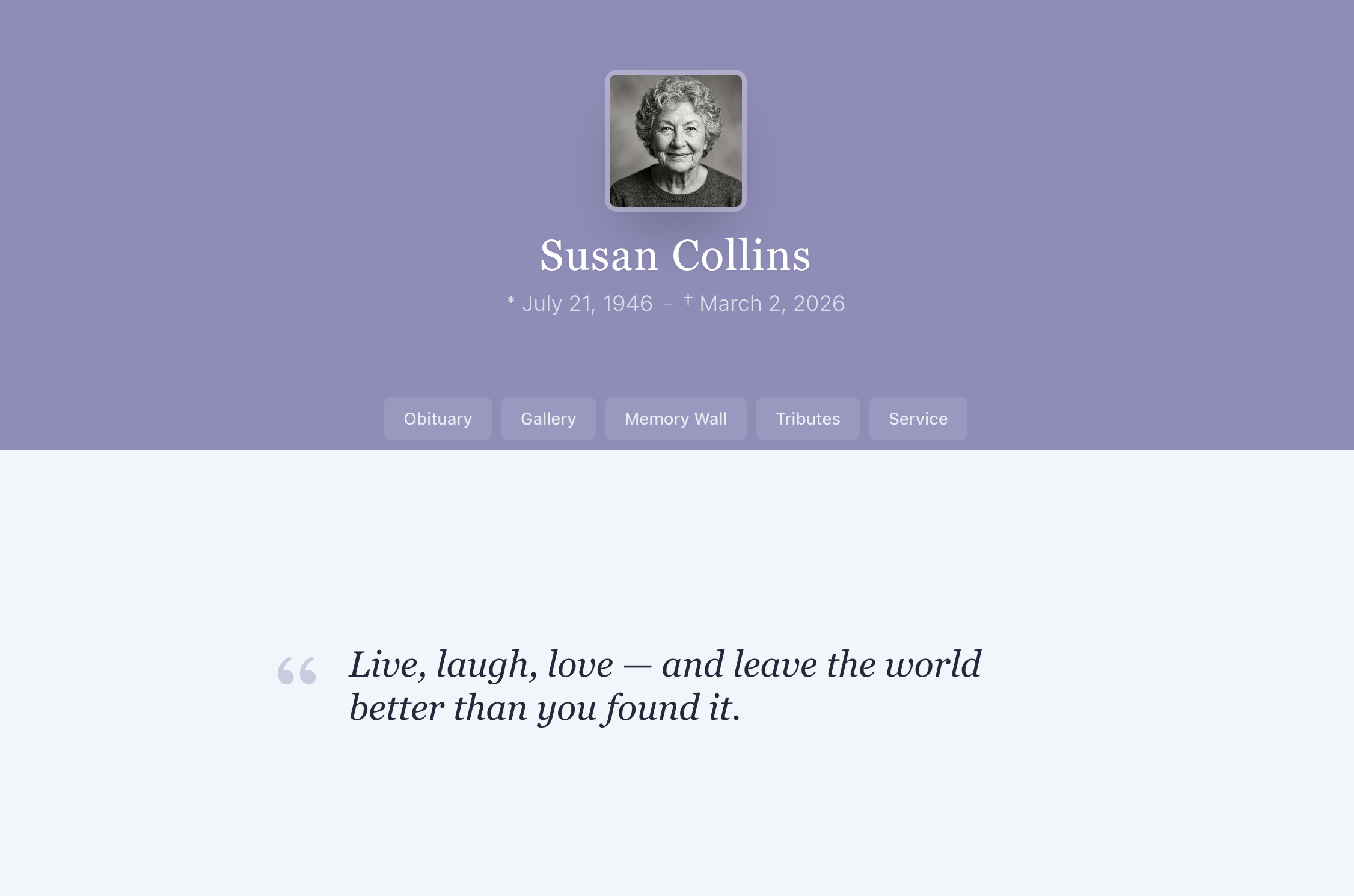 A dignified digital memorial example