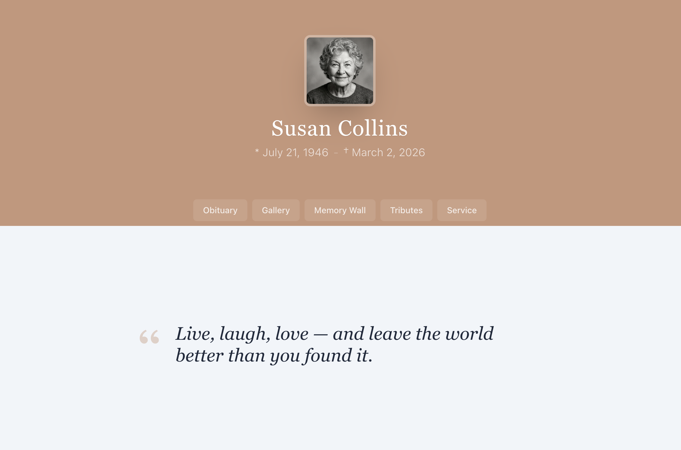 A dignified digital memorial example